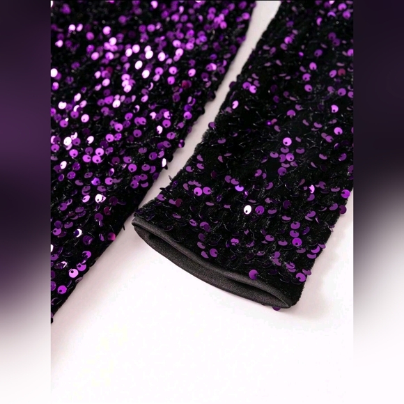New Luxe Ombre Sequin Fitted Long Dress Gown Long Sleeve Purple Gold - Picture 10 of 14